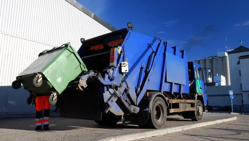 Rubbish collection truck in North West London neighborhood